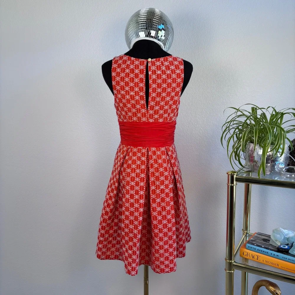 Frock by Tracy Reese Geometric Fit Flare Dress, Size 6 Red White, Y2K Millennial